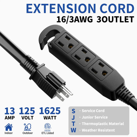 15 Ft Outdoor Extension Cord With 3 Outlets Waterproof Grounded Power Strip That Is Plug And Play For Garden Patio And Camping