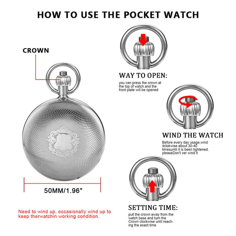 Silver Shield Mechanical Pocket Watch For Men With Double Cover Roman Numeral Dial Chain Included Vintage Dress Timepiece usage guide