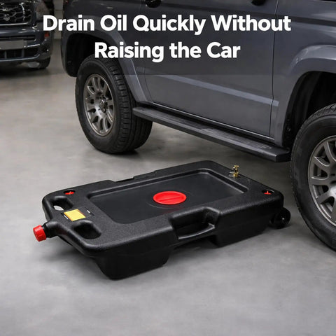15 Gallon Low Profile Oil Drain Pan For Easy Oil Change 58 Quart Capacity Heavy Duty Automotive Drain Container with car