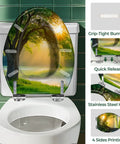 Resin Toilet Seat for Home Bathroom with tree design, elongated shape, stainless steel hinges, suitable for standard toilets.