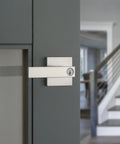 Singapore Entry Door Handle With Lock And Key For Exterior Front Doors Satin Nickel Reversible Lever SmartKey Rekey Security