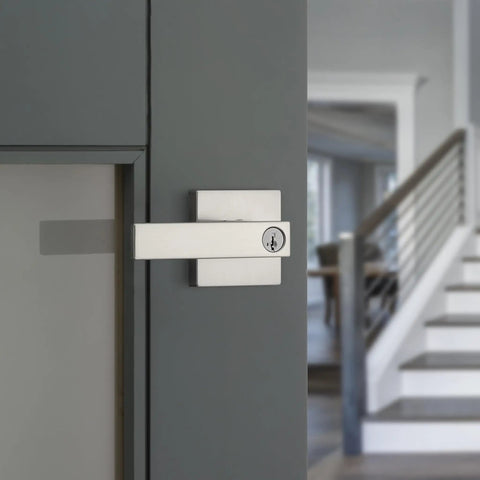Singapore Entry Door Handle With Lock And Key For Exterior Front Doors Satin Nickel Reversible Lever SmartKey Rekey Security