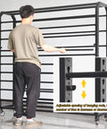 Vinyl Wrap Rack With Lockable Wheels, 12 Rods Fabric Organizer, 175cm Adjustable Storage Cart For Auto Shop And Craft Supplies, Heavy Duty Metal Frame, Customizable Rod Spacing For Rolls, man adjusting rods