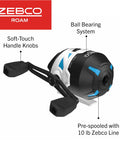 Close-up of Roam Spincast Reel And Fishing Rod Combo with a 6 Foot Fiberglass Rod ComfortGrip Handle All Metal Gear Spincast Reel.