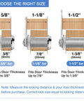 Visual guide for choosing Five Eighths Inch Zinc Alloy Cam Locks Set With Keys, Keyed Alike, Eight Pack based on door thickness.