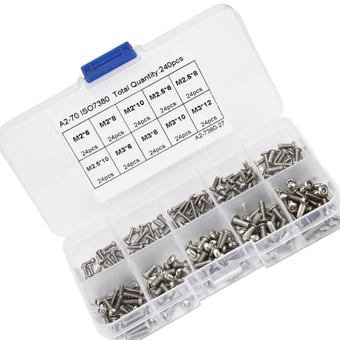 Premium Hex Bolt Set 240 Pieces Stainless Steel Kit With Assorted Sizes For DIY Projects At Home And Garage Rust Resistant Fasteners For Builders And Weekend Warriors in organizer box