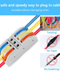 Three In Three Out Lever Nut Wire Connectors For Quick Push In Splice No Tools Needed Easy Snap In Terminal Block visible with wires