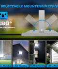 LED Flood Light Outdoor Security Light 40000 Lumens showing three mounting methods and 180-degree adjustment