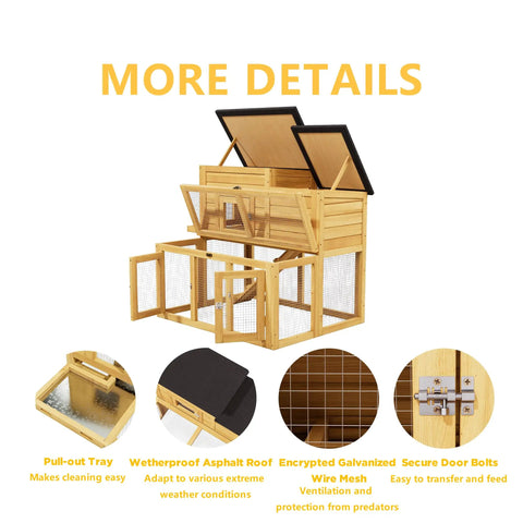 All Weather Critter Friendly Wooden Poultry Run And Rabbit Hutch With Removable Ramp Two Tier Chicken Coop showing details