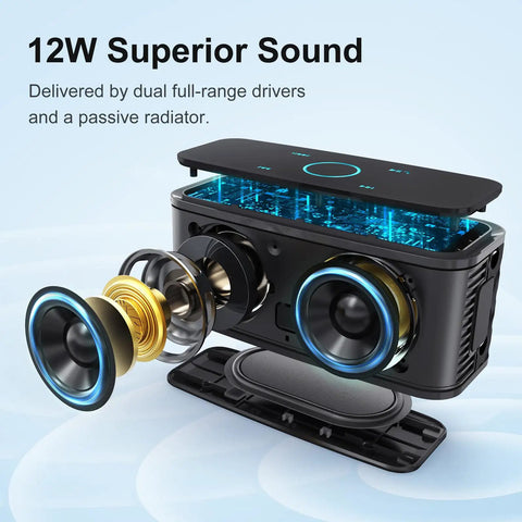 Expanded view of 12W Bluetooth Speaker With Rich Bass And Crystal Clear Sound, IPX5 Waterproof, showing inner components.