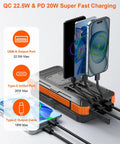 Massive 49800mAh Solar Power Bank With Four Built In Cables And Four Foldable Panels PD 22W Fast Charge USB C Input And Output Flashlight
