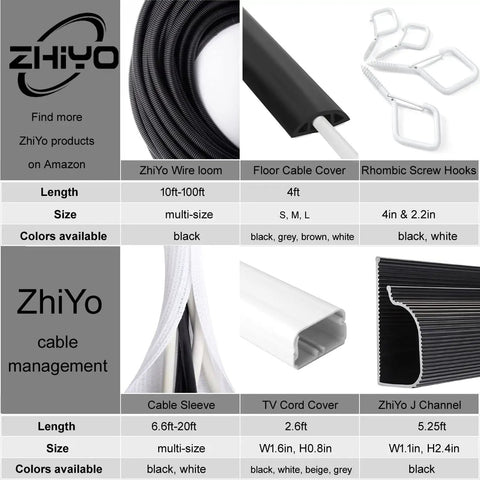 Zhiyo cable management products including wire loom and floor cable cover