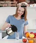 User-friendly single hand pouring from Set Of Two Heavy Duty Thermal Coffee Carafe And Creamer Pitcher In Sleek Silver Finish.