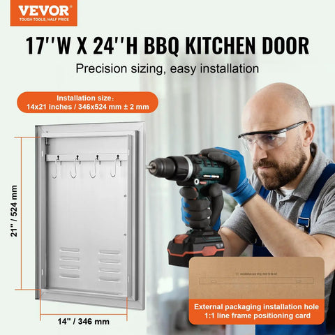Installation of Stainless Steel Outdoor Kitchen Access Door 17W X 24H Inches Flush Mount Wall Panel with Handle Vents