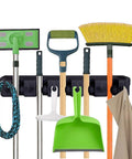 Heavy Duty Mop And Broom Holder Wall Mount Tool Organizer For Home Garden Garage Storage With Five Positions And Six Hooks Black