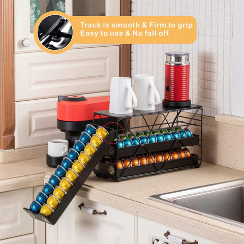 Three Tier Nespresso Vertuo Pod Drawer Holder Keeps 60 Pods Organized Space Saving Coffee Capsule Rack on kitchen counter