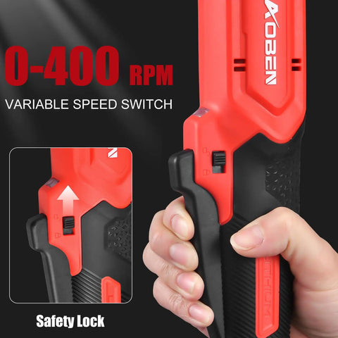 Close-up of variable speed safety lock on 20V Cordless Ratchet Wrench Kit With A Badass Brushless Motor, 60 Ft Lbs Torque