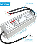 All Weather 24V 300W Outdoor IP67 LED Power Supply Driver from 100 to 265V AC to 24V DC aluminum housing with cables