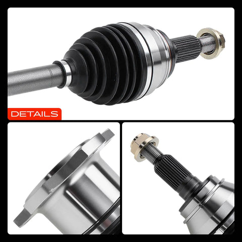 Close-up of Pair Of Front CV Axle Shaft Assembly For Chevy Silverado 1500 2007-2020 4x4 Trucks with spindle nut and spline details