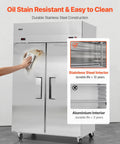 Top Shelf Commercial Refrigerator And Freezer Combo 48 Inch Wide 32 Cubic Feet stainless steel exterior being cleaned.