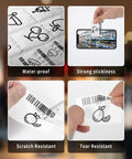 Heavy Duty Thermal Sticker Label Paper For M120 M110 M220 M250 M150 Label Makers showing various label qualities like waterproof and tear resistant.