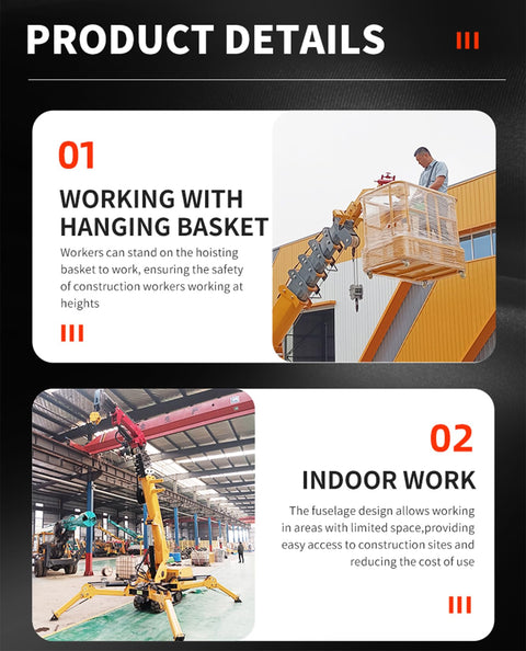 Heavy Duty Small Crawler Crane With Fly Jib And Hydraulic Telescopic Boom being used with a hanging basket for safe work at heights.
