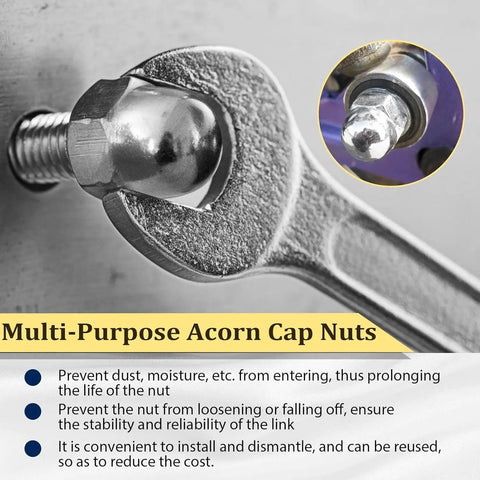 Durable 304 Stainless Steel Acorn Nuts Assortment Kit – 100 Pieces with bolt and wrench close-up