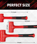 Two Piece Dead Blow Hammer Set With 16oz And 27oz Ball Pein Mallets, Shockproof, Red and Black Unibody Molded Grip Displayed