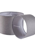 Set Of Two Natural Linen Drum Lamp Shades Perfect Match For Your Table Lamps And Floor Lamps Featuring Spider Fitter Super Easy Diy Assembly 13 Inch Diameter Top And Bottom By 9 Inches High Cool And Stylish Home Decor Addition, showing grey linen shades with spider fitter
