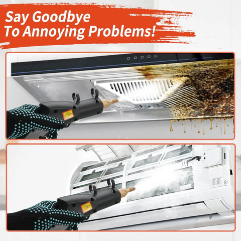 Powerful 2500W Portable Handheld Steam Cleaner With 1500ml Tank cleaning kitchen vent and air conditioner.