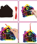 Camping Scratch Card Kit 24 Pack For Outdoor Parties 12 Unique Designs Revealing Rainbow Colors, wooden stick, red string
