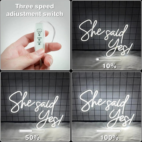She Said Yes Neon Sign Led Light For Weddings And Parties White 60cm brightness levels and control switch