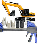18 Inch Quick Coupler Pipe Clamps Includes Four Duo Jaw Sets With Jaws In One Half And Three Quarter Inches And Seven Eighths And Three Eighths Inches For Hydraulic Pipe Clamps Quick Coupler Tool Suitable For Excavators And Tractors Carbon Steel Upgrade with large yellow excavator background.