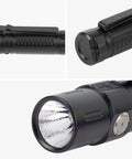 UltraBright USB C Rechargeable Handheld Flashlight With XHP35.2 LED High Lumen Output in black finish with USB port and clip