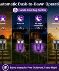 Solar Powered Outdoor Bug Zapper Beast Mosquito Trap for Yard and Garden with purple and white lights in dusk-to-dawn operation