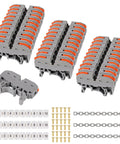 Front view of DIN Rail Terminal Blocks Kit With 30 Universal Compact Wire Connectors 3 Marker Strips 3 Connection Bars And 30 Screws