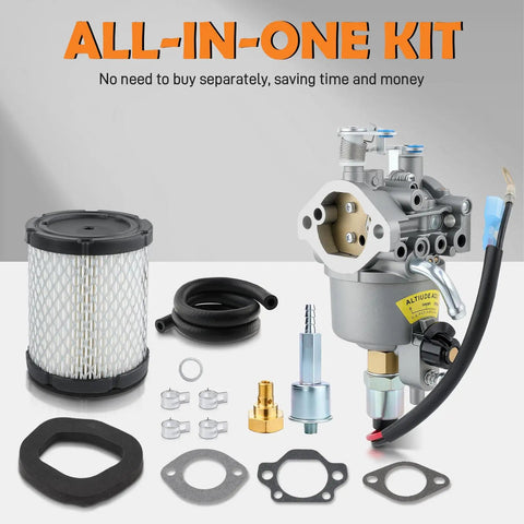 All-in-one carburetor replacement kit for KY Microquiet 4000W generator with air filter, gaskets, and fuel line