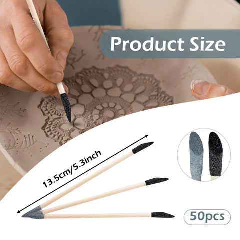 Matchstick Sanding Sticks 50 Pcs Set for wood and plastic models with fine detailing in tight spaces shown in use on model.