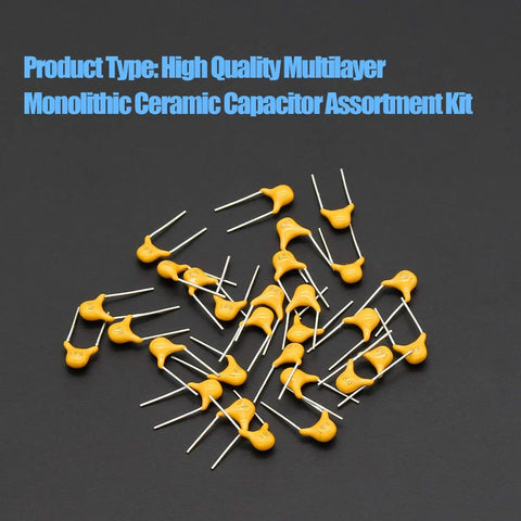 Yellow capacitors from 720 Piece DIP Monolithic Multilayer Ceramic Capacitor Kit With 24 Value Assortment 0.1uF To 100nF