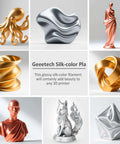 Various 3D printed objects using Silk PLA Filament 1.75mm For 3D Printer 1Kg Spool Metallic White With Dope Glossy Silk Finish Eye-Popping Shine.