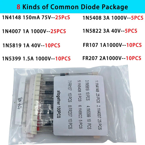 Complete Electronic Component Kit With 1800 Pieces Including LEDs, Resistors, Capacitors, Ceramic Capacitors, Transistors, And Diodes For DIY Projects And Electronics Hobbyists Tinker Ready, diode package with labeling