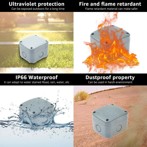 Outdoor Weatherproof 5 Pole Junction Box Enclosure With 86 By 74 By 62 Mm Size And 20 Mm Cable Gland IP66 Waterproof Dustproof Case in various environmental conditions.