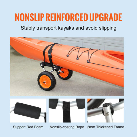 Foldable Aluminum Kayak Cart With 250 Lb Load Capacity And 10 Inch Solid Wheel Dolly for kayaks showing nonslip features