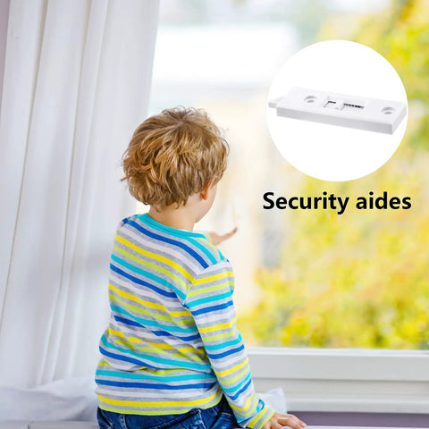 Child looking out a window with a Heavy Duty Plastic Window Latch Locks 4 Pack Replacement Tilt Hardware Clip for Sliding Doors displayed.