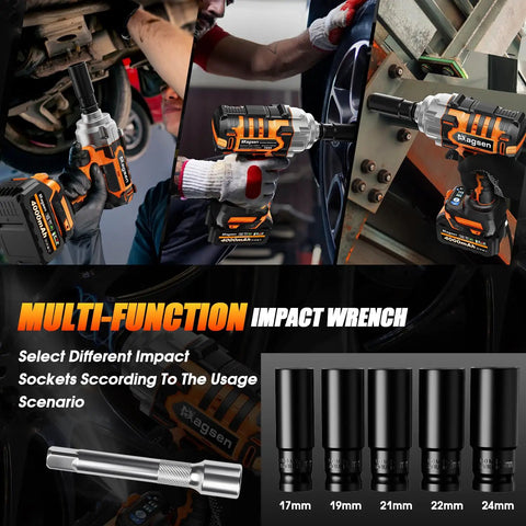 Half Inch Cordless Impact Wrench With High Torque Brushless Motor 900 Ft-Lb 1200 Nm 3800 RPM Three-Speed LED Light