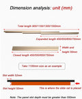 Dimension analysis of Heavy Duty Telescopic Pull Out Drawer Slides showing lengths and slot dimensions in millimeters.