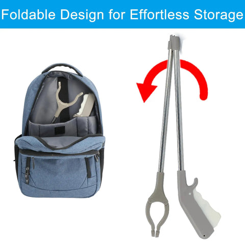 Two Pack Stainless Steel Grabber Reacher Tools Set With 32 Inch Foldable And 16 Inch Rigid Reachers, 360 Degree Rotating Jaw, Heavy Duty Trash Picker For Seniors, Home Garden Use