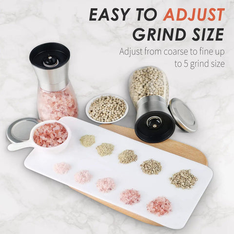 Stainless Steel Salt And Pepper Grinder With Ceramic Blades Adjustable Coarseness Transparent Glass Body Rustproof Cap Easy Refilling Kitchen Must Have Spice Mill For Fresh Ground Flavor
