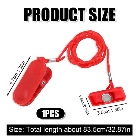 Universal Treadmill Safety Key Magnetic Replacement For Most Treadmills No Sweat Emergency Stop Rectangle Key Quick Stop Accessory For Running Machines Safe Workouts red ABS clip, 83.5cm cord, 3.5x1.4cm key