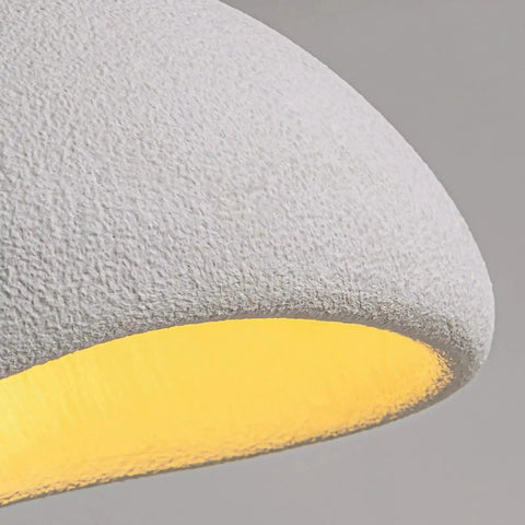 Close-up of Wabi Sabi 40cm Pendant Light Lit For Dining Room, Kitchen Island, And Hallways, Modern Hanging Lamp With E26 Base, Matte White
